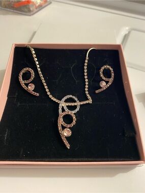 Elegant Pink & Lilac Crystal Necklace & Earrings Set - Women Jewelry